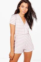 Boohoo Petite Daisy Wrap Front Striped Playsuit