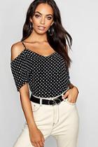 Boohoo Spot Print Woven Open Shoulder Cami