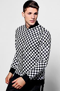 Boohoo Checkerboard Tricot Bomber Jacket