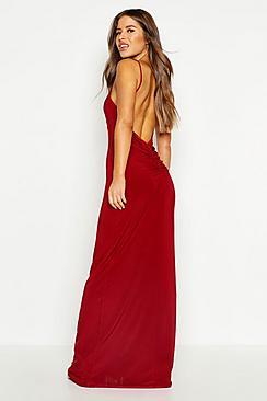 Boohoo Petite Ruched Low Back Maxi Dress