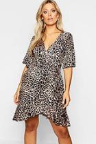 Boohoo Plus Leopard Print Wrap + Ruffle Tea Dress