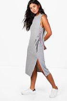Boohoo Rosie Rouched Tie Split Front Midi Dress
