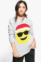 Boohoo Katie Sunglasses Emoji Christmas Jumper Silver