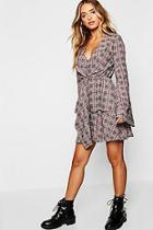 Boohoo Twist Front Hanky Hem Checked Skater Dress
