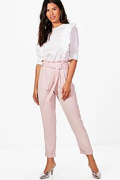 Boohoo Eliza Premium Paperbag Waist Tailored Trouser
