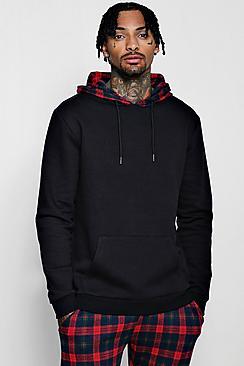 Boohoo Over The Head Hoodie With Tartan Hood