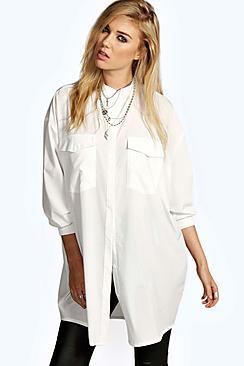 Boohoo Alyssa Longline Grandad Collar Boyfriend Shirt
