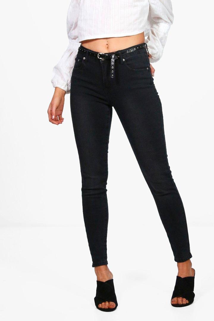 Boohoo Petite Dana High Rise Skinny Jeans Black