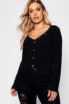 Boohoo Plus Horn Button Rib Cardigan