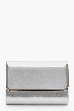 Boohoo Kerry Metal Trim Glitter Fold Over Clutch