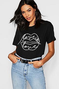 Boohoo Lips Sketch Slogan T-shirt