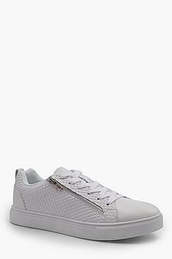 Boohoo Diamond Embossed Faux Leather Zip Trainer