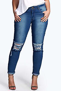 Boohoo Plus Freya Ripped Knee Stretch Skinny Jean