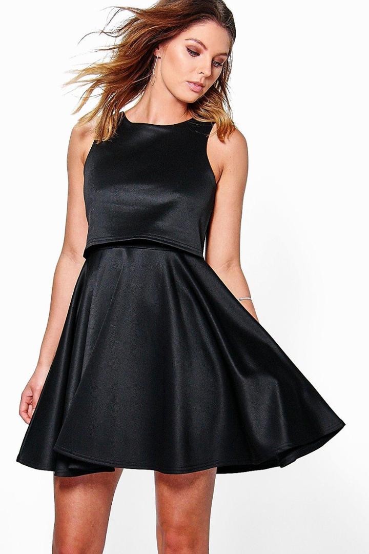 Boohoo Cerys Double Layer Skater Dress Black