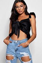 Boohoo Tie Front Frill Strap Top