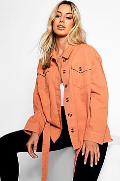 Boohoo Petite Belted Twill Pocket Jacket