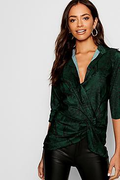 Boohoo Snake Print Plunge Twist Blouse