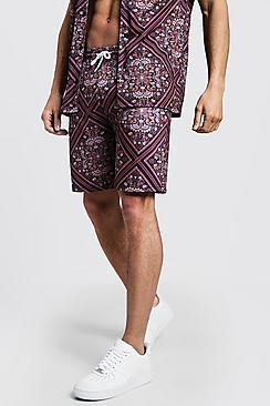 Boohoo Mid Length Tile Print Jersey Shorts