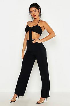 Boohoo Rib Tie Bandeau Trouser Co-ord