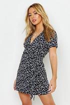 Boohoo Petite Ditsy Floral Print Woven Wrap Dress