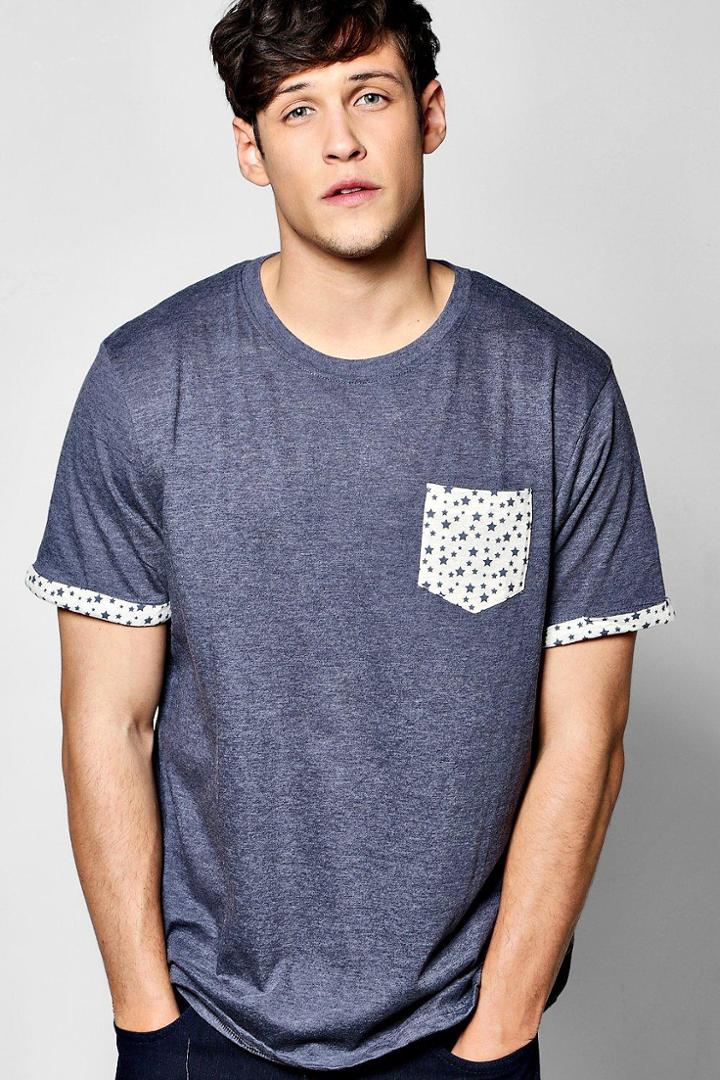Boohoo Star Pocket Print T Shirt Navy