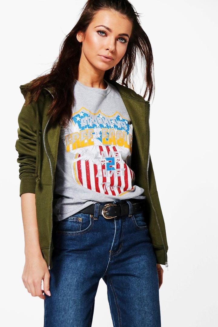 Boohoo Tasha Zip Through Hoody Khaki