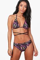 Boohoo Florida Snake Print Criss Cross Triangle Bikini