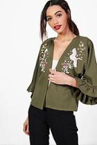 Boohoo Jessica Oriental Embroidered Ruffle Sleeve Jacket