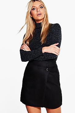 Boohoo Scarlett Eyelet Wrapover Suedette Mini Skirt
