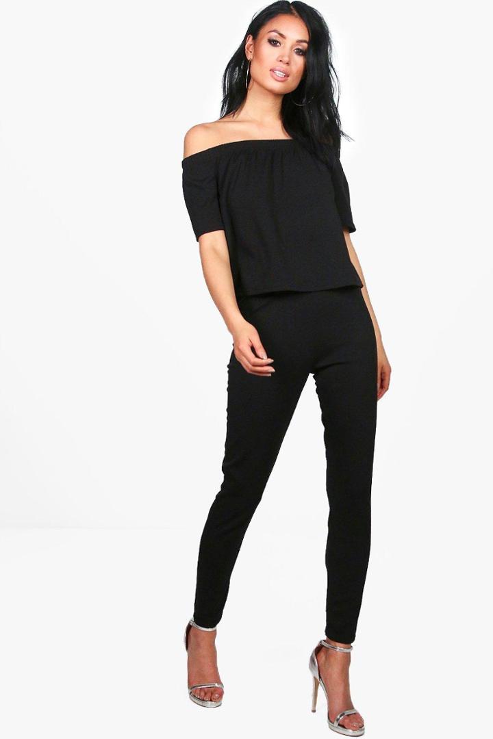 Boohoo Niamh Off Shoulder Crop + Skinny Trouser Black
