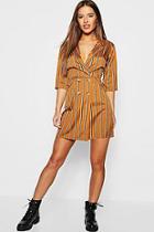 Boohoo Petite Button Detail Striped Dress