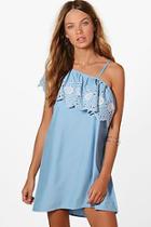 Boohoo Lianne One Shoulder Embroidered Shift Dress