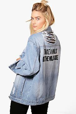Boohoo Alisa Lace Insert Slash Back Denim Jacket