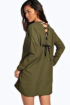 Boohoo Natalia Lace Up Shirt Dress