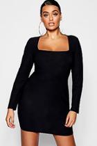 Boohoo Plus Square Neck Long Sleeve Bodycon Dress