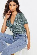 Boohoo Woven Leopard Ruched Front Crop