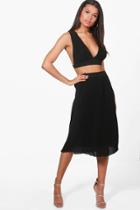 Boohoo Stacy Pleat Plunge Crop & Midi Skirt Co-ord Black