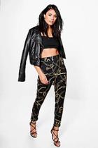 Boohoo Claudia Tassle Chain Print Skinny Trousers