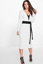 Boohoo Andrea Contrast Strappy Obi Belt Midi Dress