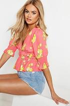 Boohoo Woven Floral Shirred Blouse