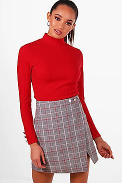 Boohoo Button Sledetail Rib Knit Jumper