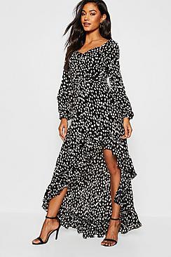 Boohoo Sweetheart Cheetah Print Dipped Hem Maxi Dress