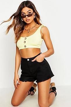Boohoo High Rise Frayed Hem Mom Short