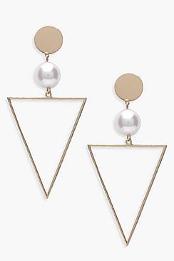 Boohoo Pearl And Triangle Geo Earrings