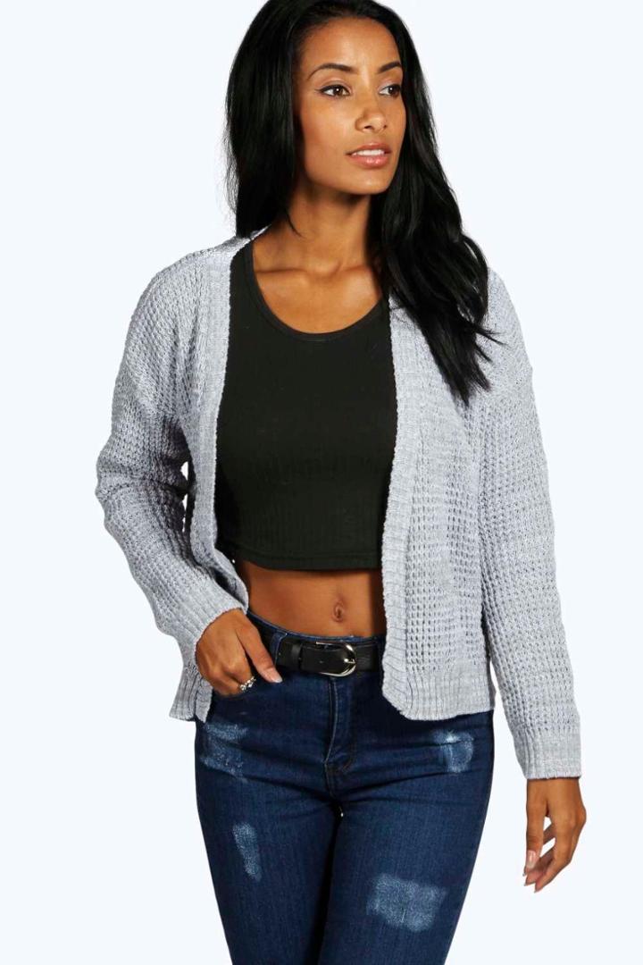 Boohoo Katie Marl Waffle Knit Cardigan Silver