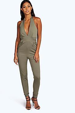 Boohoo Steph Halterneck Plunge Neck Jumpsuit