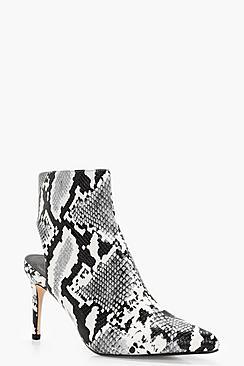 Boohoo Maisy Snake Print Open Back Pointed Shoe Boot