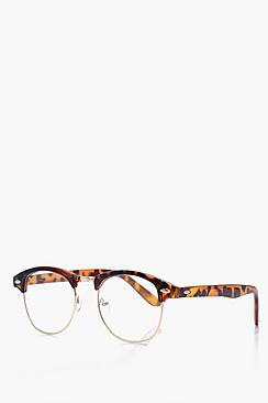 Boohoo Brown Clear Lense Clubmaster Glasses