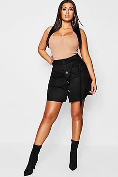 Boohoo Plus Tie Horn Button Military Skirt