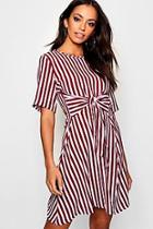 Boohoo Tie Front Stripe Skater Dress